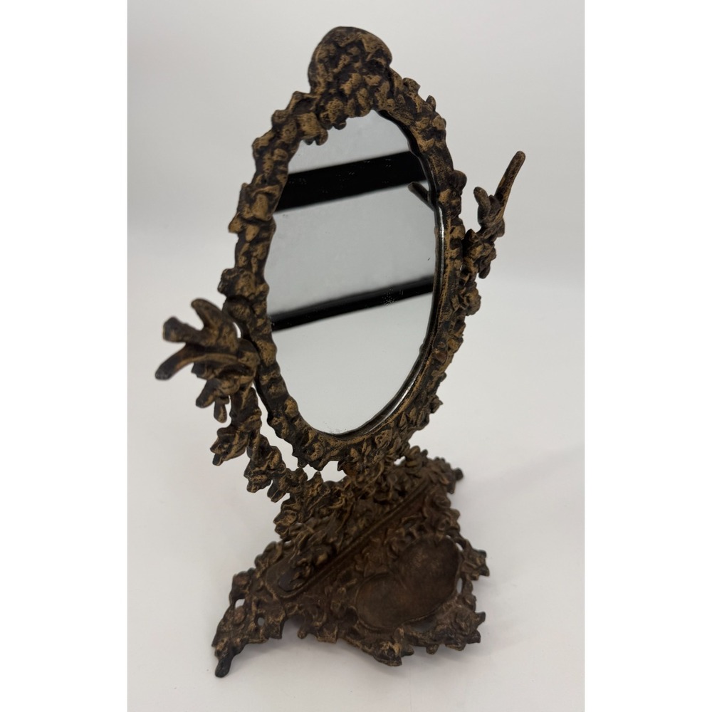 Vintage Victorian Ornate Cast Metal Vanity Table Mirror Art Nouveau Bronze Style